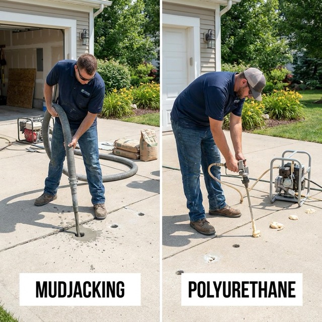 concrete leveling cost per square foot Delaware - mudjacking vs polyurethane comparison