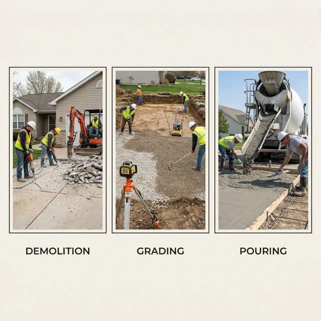 concrete slab replacement process Delaware - demolition grading and pouring steps