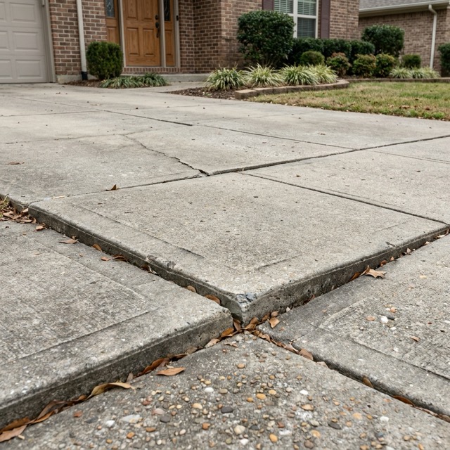 concrete slab settlement signs Delaware - uneven driveway and sidewalk examples