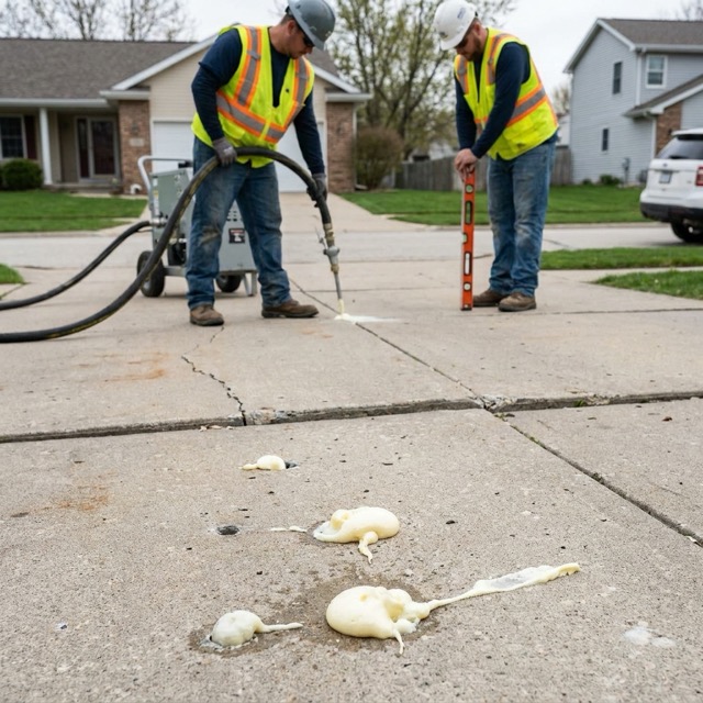 driveway concrete lifting process Delaware - injection holes and foam expansion