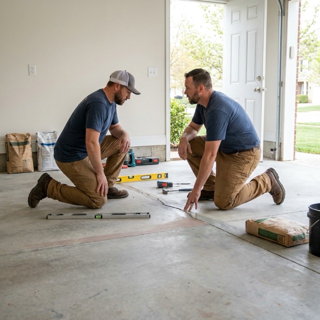 sunken garage floor repair cost Delaware - settlement at foundation joint